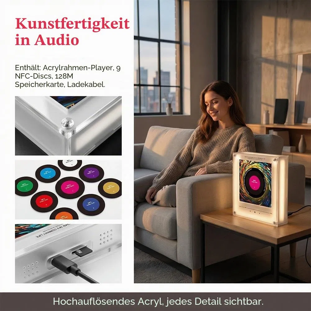 Retro-Musik-Kühlschrankmagnete mit Player-Set, 10 Stück, Vintage-Vinyl-Schallplatten-Kühlschrankmagnete, 128 MB programmierbarer Musik-Player, NFC-fähig, einzigartige ästhetische Musikgeschenke für