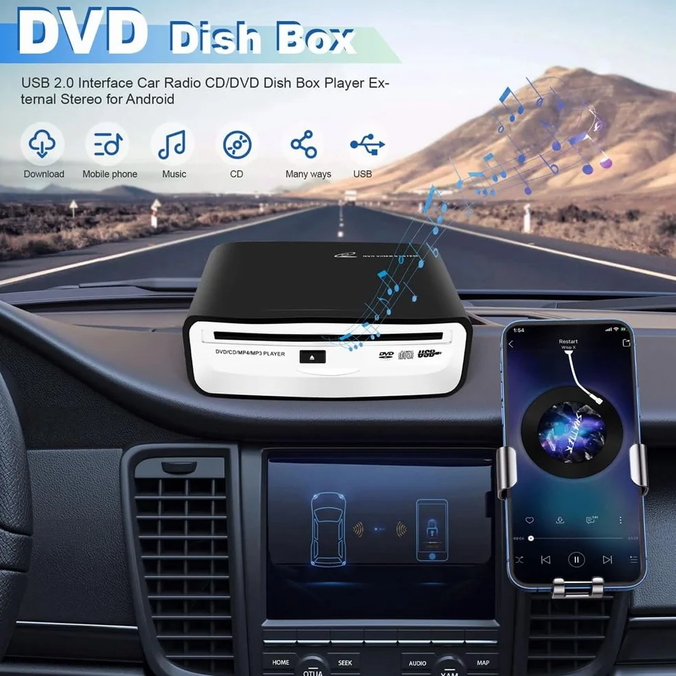 Autoradio CD/DVD Dish Box Player Externe Stereoanlage, Auto Radio CD/DVD Player Extern USB Anschluss für Laptop oder Fernseher Angeschlossen Werden, für Navigation mit Android 4.0 und