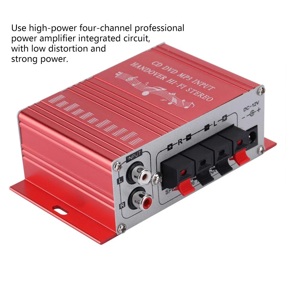 SUNGOOYUE Auto Auto Verstärker, DC 12V 2A Aluminiumlegierung Hochleistungs HiFi Audio Musik CD DVD MP3 FM Player Auto Lautsprecher (Rot)