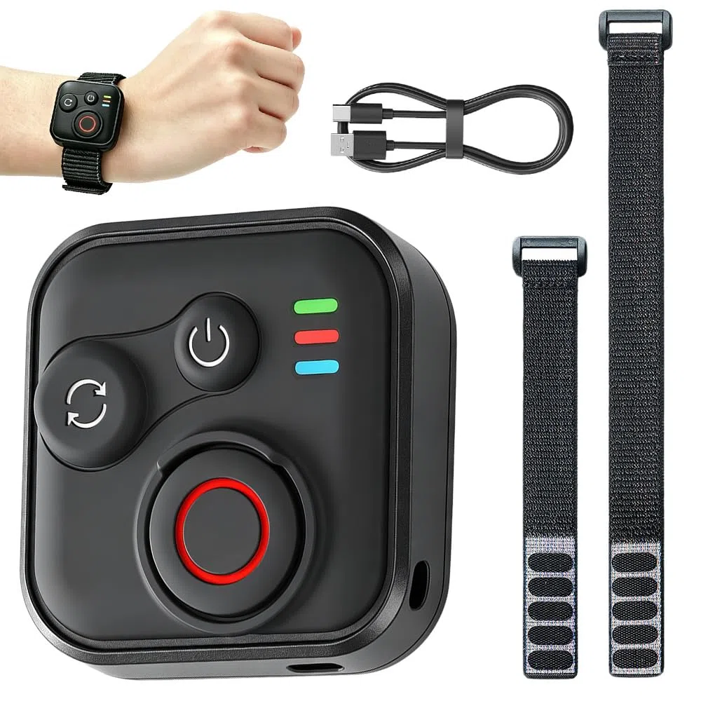 Bluetooth Fernbedienung für Insta360 X5/X4/X3/Ace Pro 2/Ace Pro/GO3S/GO3/GoPro Hero 13/12/11/IOS/Android, Smart Wireless Fernbedienung mit Handschlaufe zur USB-Ladekabel, Reichweite 50m