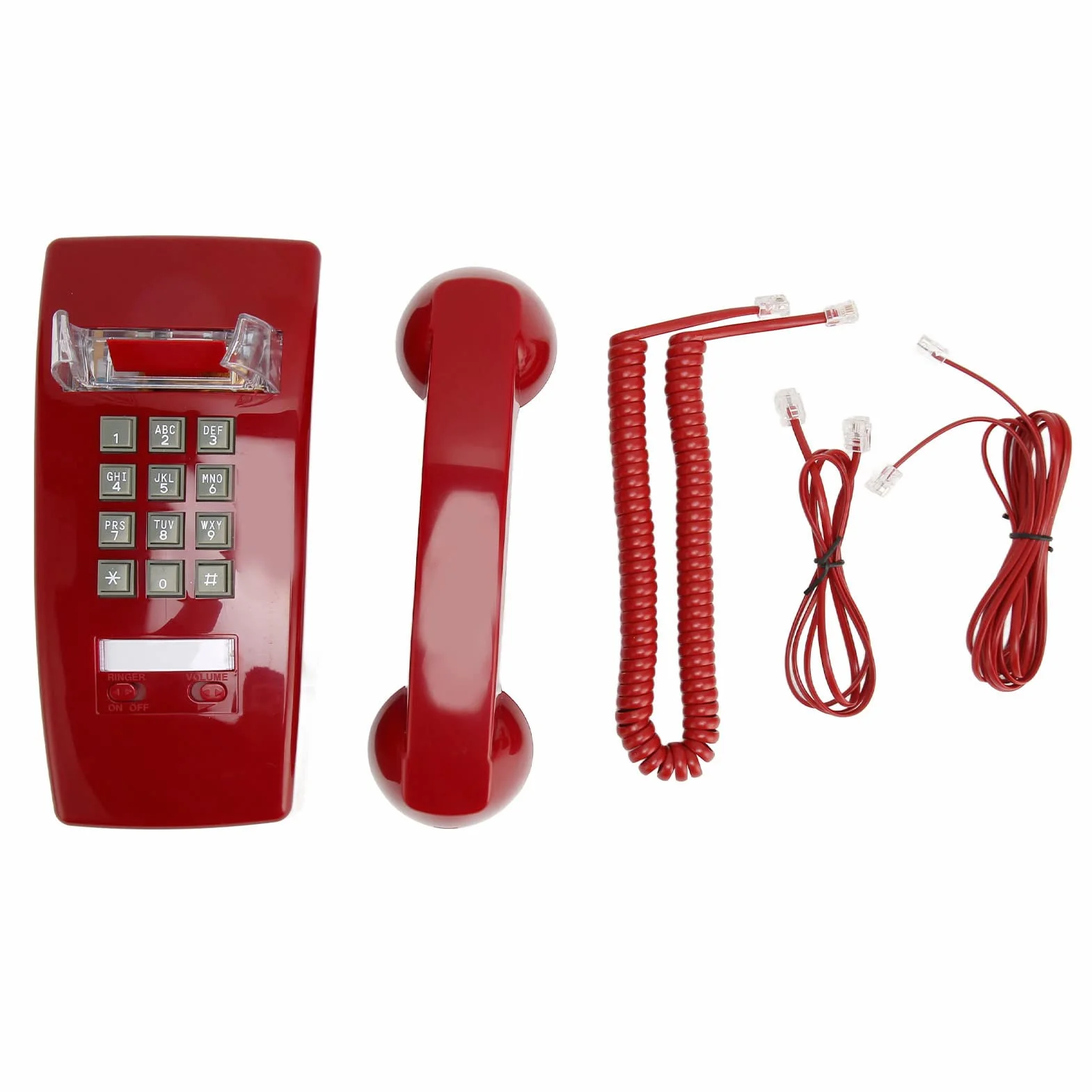 Retro-Wandtelefon Im Alten Stil, Wasserdichtes Schnurgebundenes Festnetztelefon mit Hörer-Lautstärkeregler, Vintage-Wandtelefon für Zuhause, Hotel, Schule und Büro - Rot