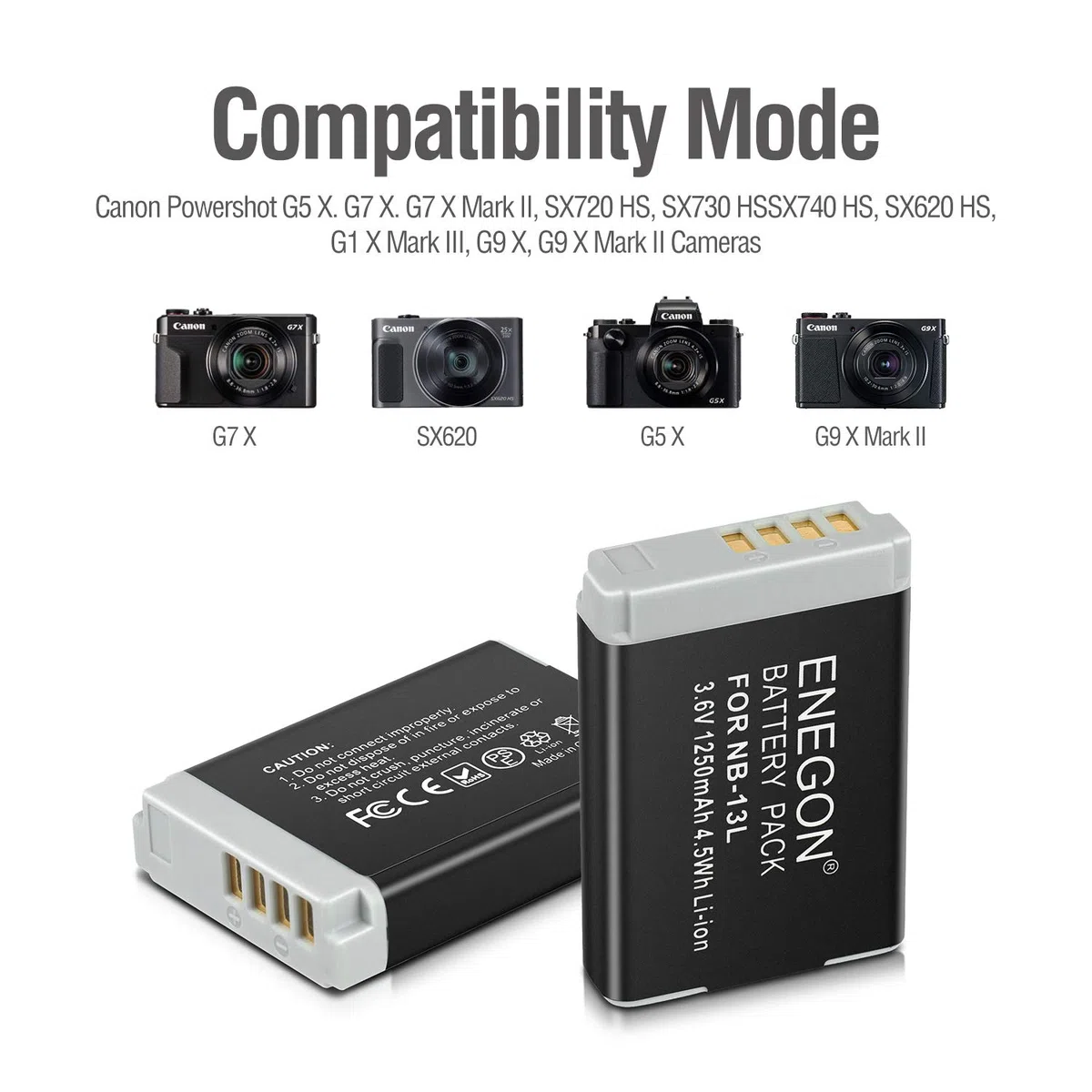 ENEGON NB-13L Lithium Battery (Pack of 2), Dual Charger for Canon PowerShot G5 X, G5X Mark II, X, X II, X III, SX720 HS, SX730 HS, SX740 HS, SX620 HS, G1 X III, G9 X