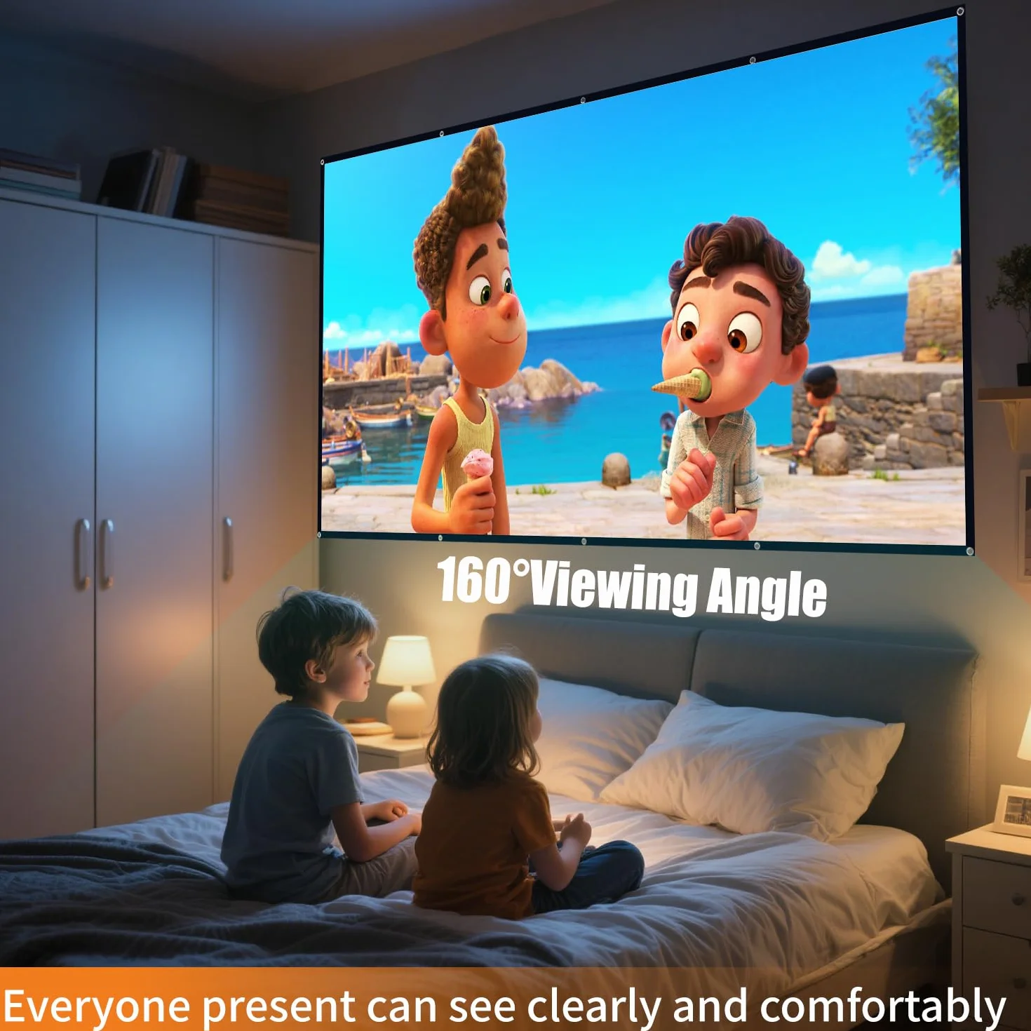 120 Zoll Leinwand Beamer,Faltbare Leinwand 16:9 Einfache Hängende Filmleinwand mit Haken, Seilen, 120 Zoll für Heimkino, Freiluftkino, Schule, Treffen, Camping