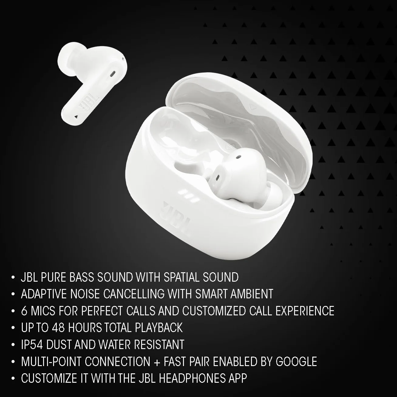 JBL Tune Beam 2 Kabellose Bluetooth-In-Ear-Kopfhörer mit Noise-Cancelling 48 h Wiedergabezeit IP54 wasser- und staubgeschützt Multipoint-Verbindung Schwarz