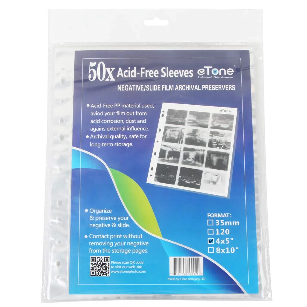 50x Säurefreie Tasche für 4x5 Film Fotoalbum Aufbewahrungsblätter Seiten Archivnegativ SW