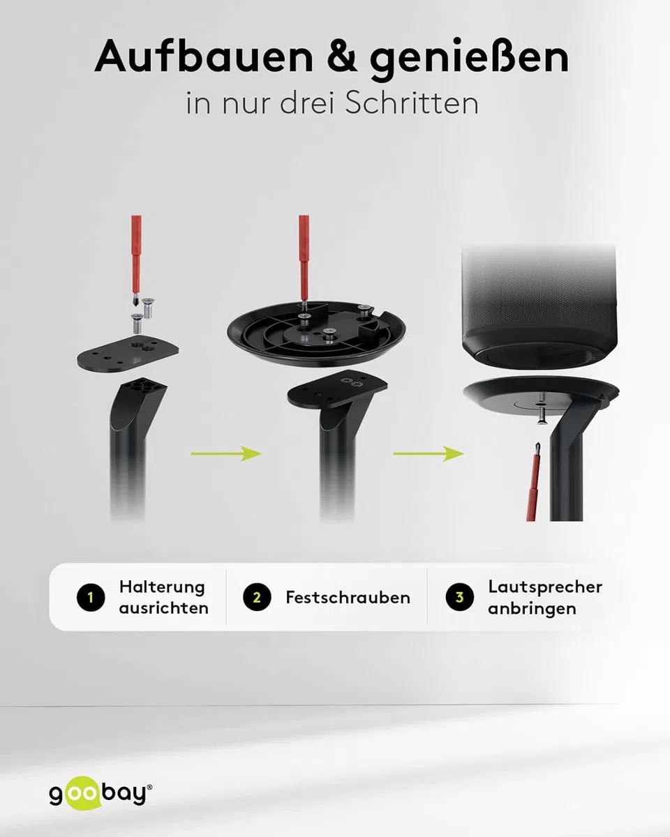 goobay Lautsprecherständer für Sonos Era 100 / Lautsprecherhalterung 3k Tragkraft/Boxenständer mit Kabelmanagement / 71cm hoch/schwarz / 71026