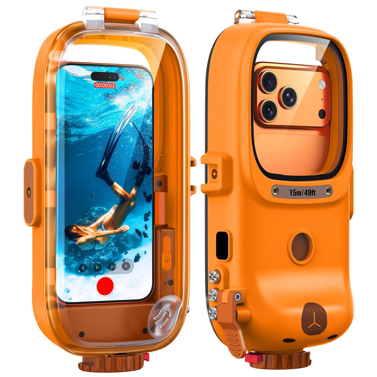 wasserdichte Handyhülle IPX8 Universelle Tauchen,Professionelle Unterwasser Hülle 15M Wasserfeste [Bluetooth Funktion][Einstellbarer Fokus] Case für iPhone Samsung Xiaomi 4.7-6.9",Orange