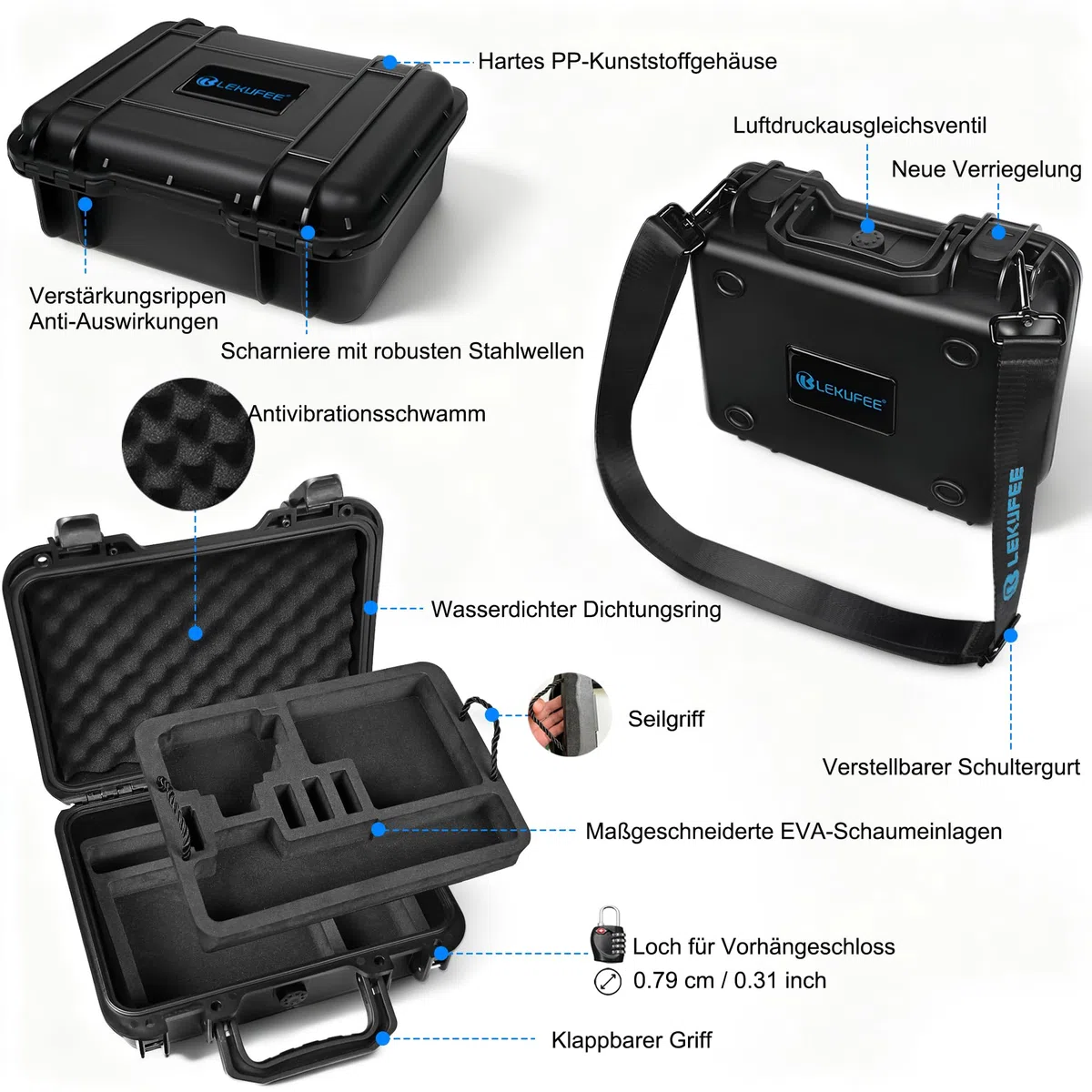 LEKUFEE Kleiner Wasserdichter Hartschalenkoffer für DJI Osmo Action 6/5 Pro/4/3 Actionkamera,Adventure-Combo,Standard-Combo,Diving Combo und Zubehör (nur Tragetasche)