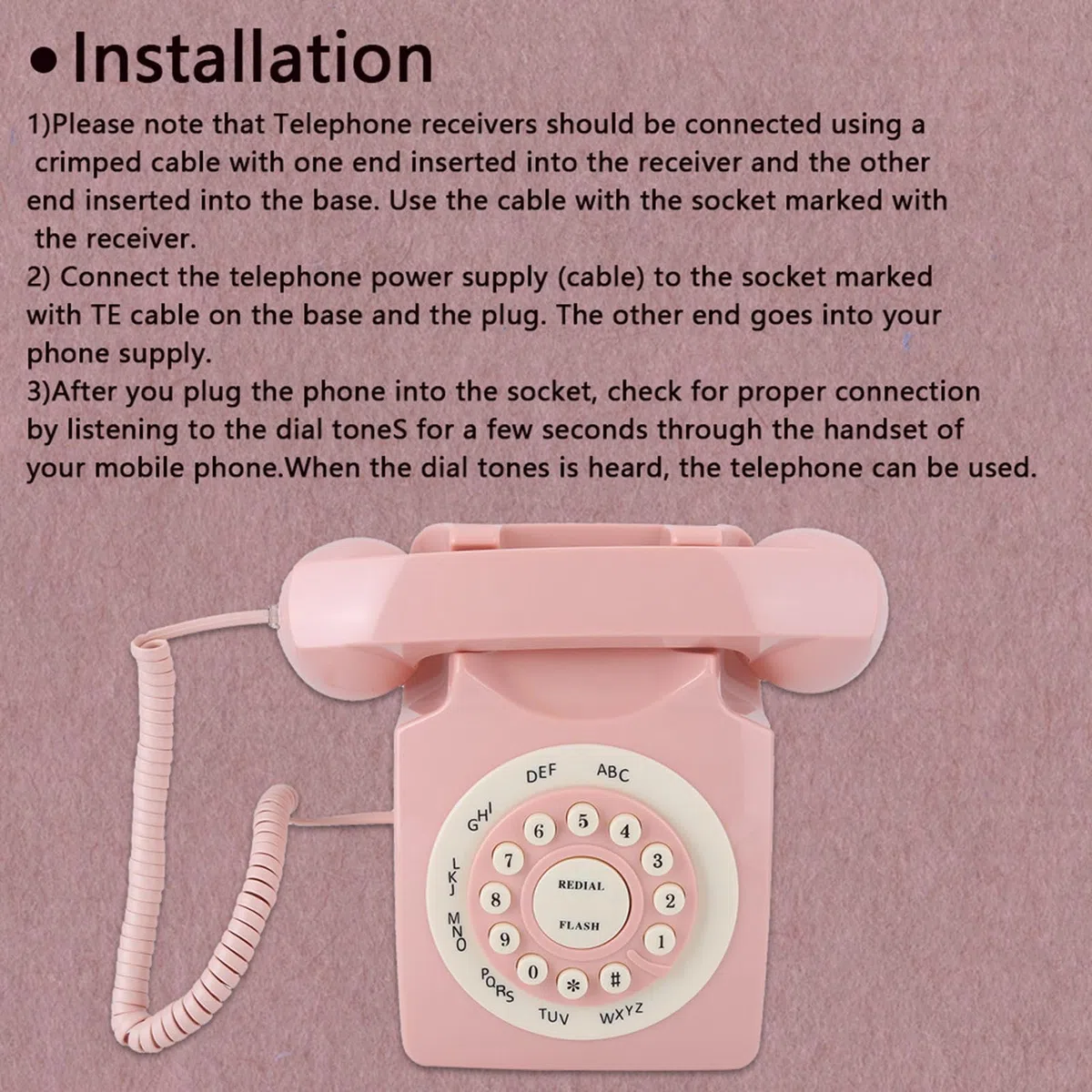 Rosa Vintage-Telefon High-Definition-Anrufqualität Kabelgebundenes Vintage-Telefon Rosa Klassisches Retro-Festnetz Im Alten Stil Schnurgebundene Telefone für Zuhause Büro