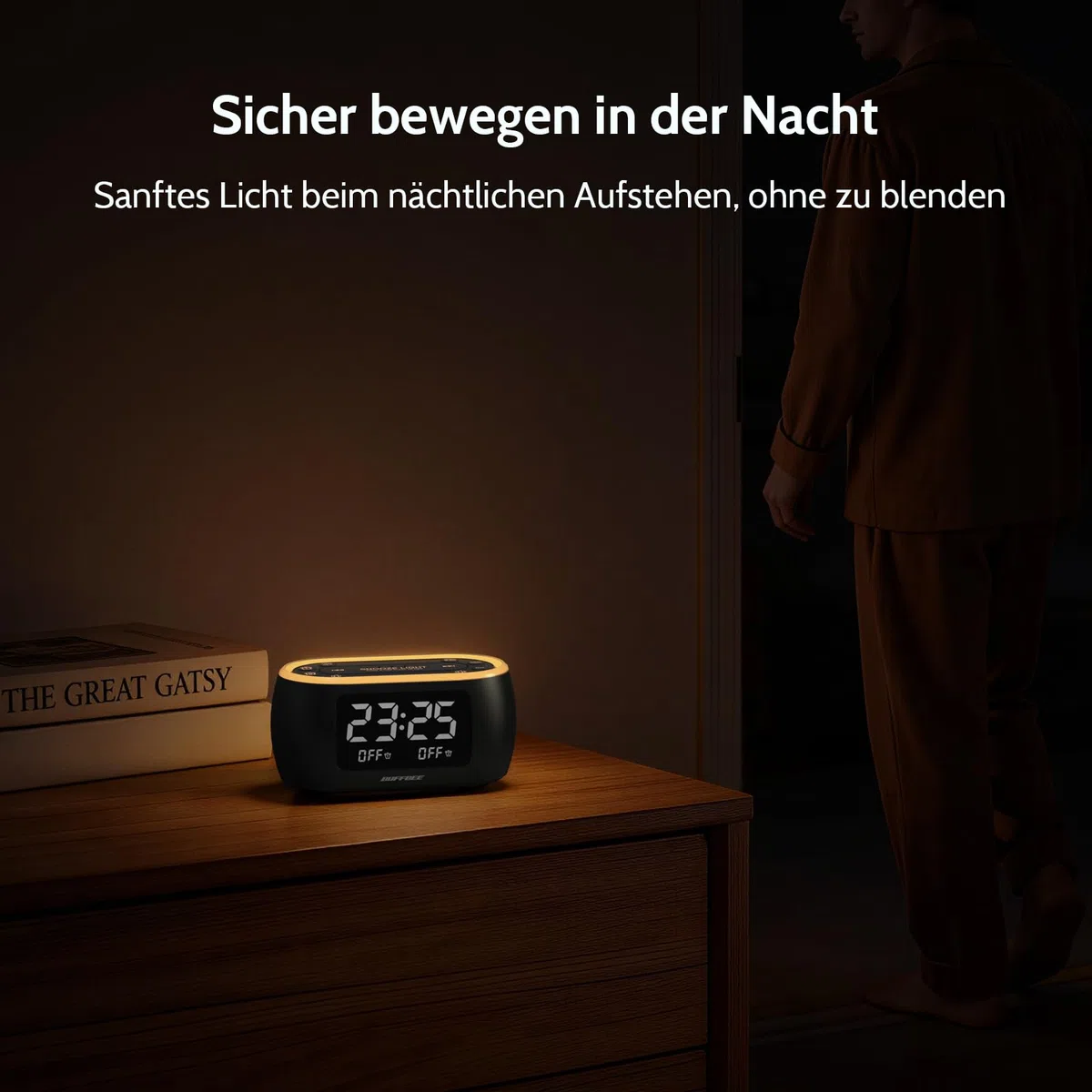 BUFFBEE Radiowecker mit Dualalarm und FM Radio, Digitaler Wecker mit 7 Farben Nachtlicht und 0-100% dimmbarem Display, 3 Wecktöne, für Schlafzimmer und Nachttisch