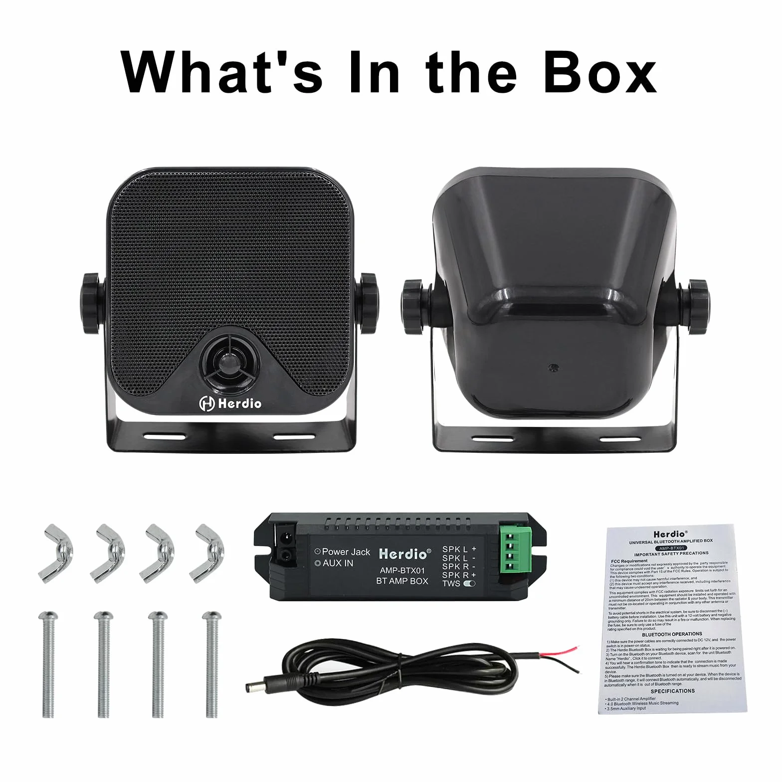 Herdio 4 Zoll Bluetooth 100 Watt Wasserdichter Marine Stereo Box Lautsprecher für Boot ATV UTV Heavy Duty Powersport Fahrzeuge Hof (Schwarz)