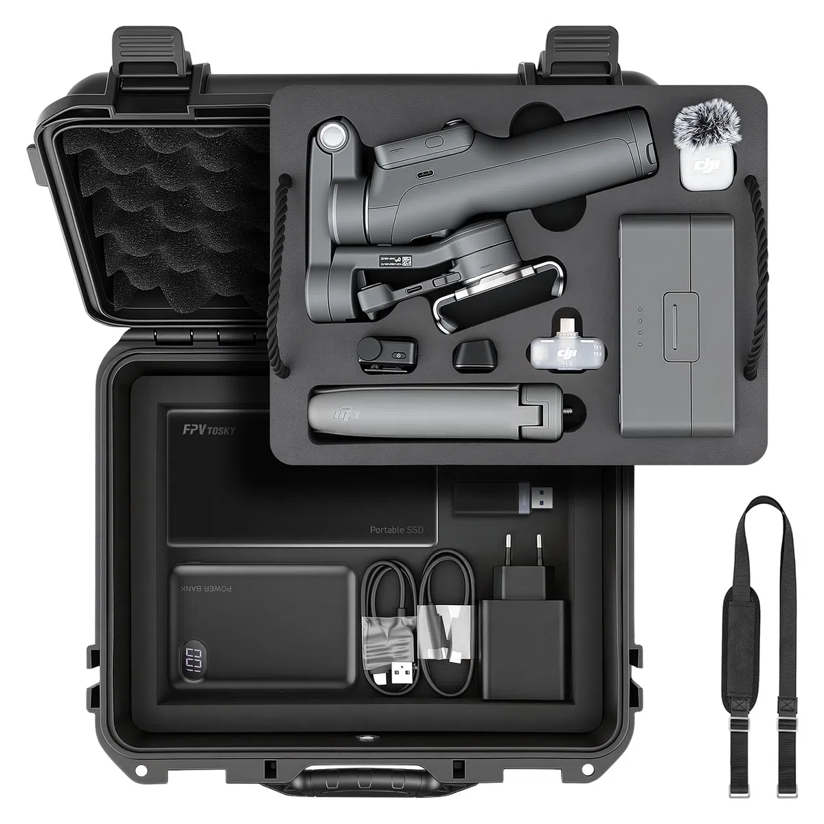 FPVtosky Doppeldecker Hartschalenkoffer für DJI Osmo Mobile 8P Kreativ Combo, Große Kapazität, Eva-Schaum, Wasserdicht, Stoßfest, Koffer Geeignet für Osmo Stabilisator & Zubehör, Geräte-Organizer-Box