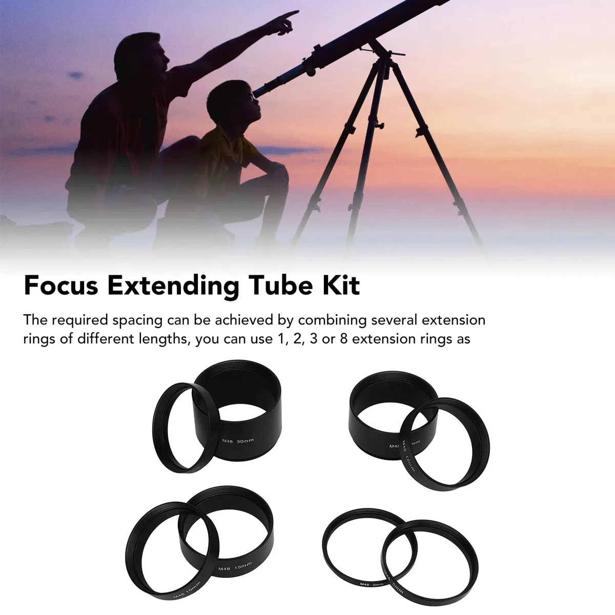Brennweite Verlängerungsrohr-Kit M48X0.75 Astronomisches Verlängerungsrohr-Kit mit variabler Kombination, eliminiert unnötiges Licht für Fotografie