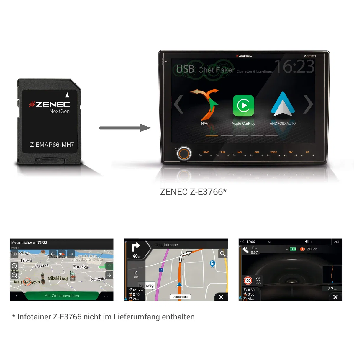 ZENEC Z-EMAP66-MH7: Micro SD-Karte mit Reisemobil Navigation für ZENEC Autoradios/Multimediasysteme Z-E3766, Z-N965, Z-N966, 3-D Karten für Europa, Camping P.O.I. für Wohnmobile, TMC