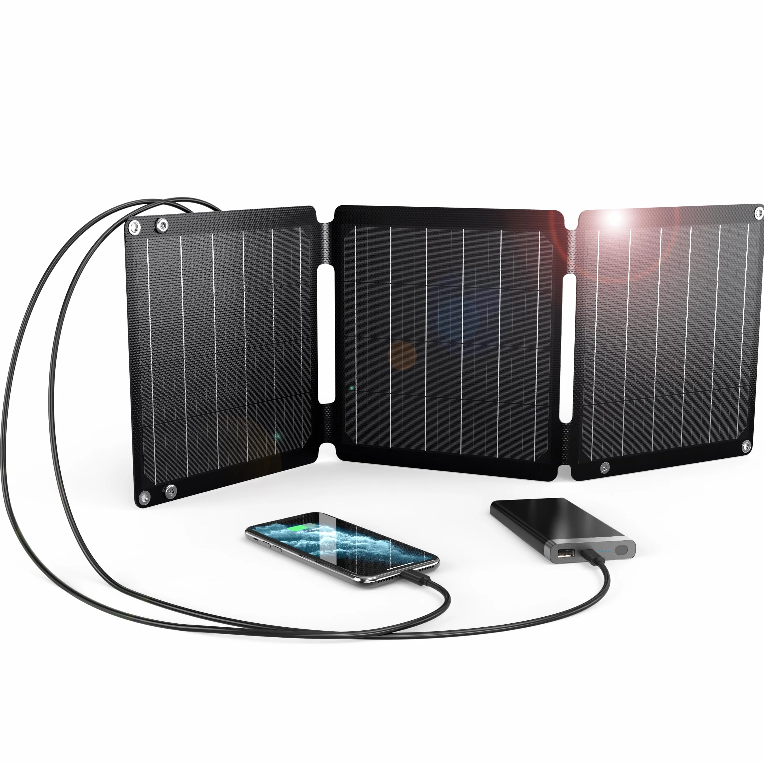 21W Tragbares Solarladegerät, BigBlue Faltbar Solarpanel (5V/4,2A Max.) mit USB-A und USB-C, IP68 Wasserdicht für Wandern, Camping, Kompatibel mit Handy, Tablette, Samsung, LG usw.