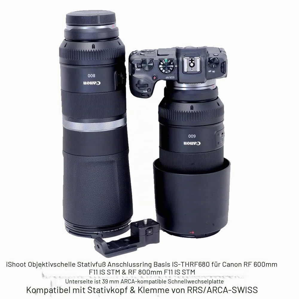iShoot Stativhalterung Ringsockel, Objektivkragenfuß, kompatibel mit Canon RF 600 mm F11 is STM und Canon RF 800 mm F11 is STM, Objektivhalter mit 39mm Arca-Swiss Fit Schnellwechselplatte
