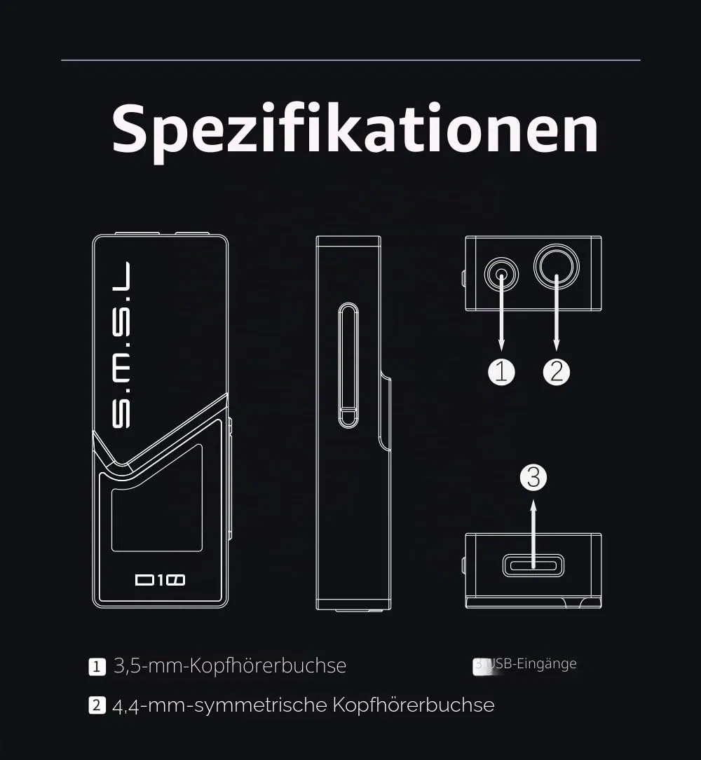 S.M.S.L D10 Audio Portable Mini Decoder Kopfhörerverstärker 2*CS43131 Chip 3.5mm Kopfhöreranschluss und 4.4mm symmetrischer Anschluss 500mW Ausgang DSD256 32Bit/384kHz (grau)