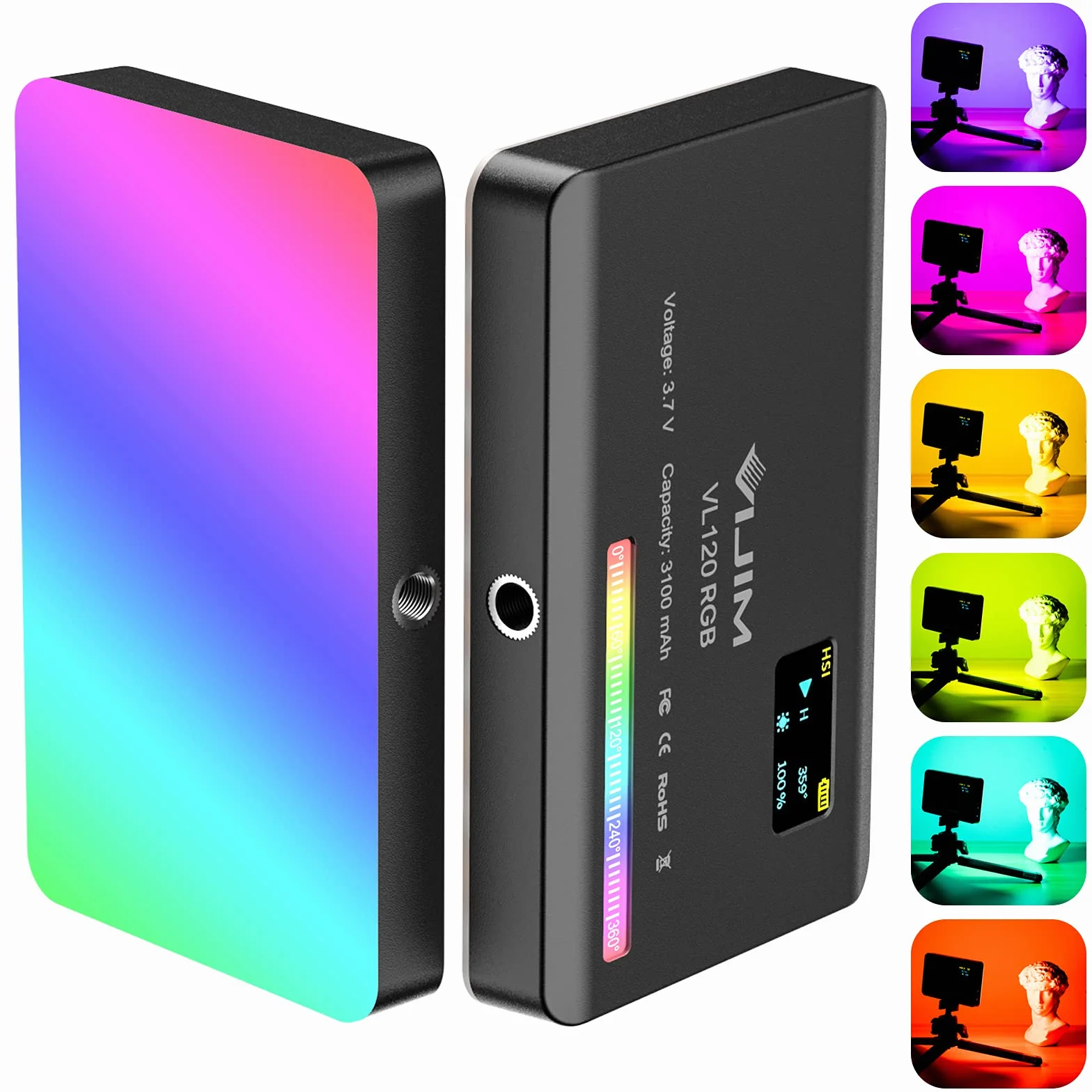 ULANZI VL120 RGB LED Videoleuchte, 5" Videolicht dimmbar 2500K-9000K mit CRI 95+, Kaltlichtschuh & 3100mAh Akku, Kamera Licht für DSLR Kamera/TikTok Live/Videofotografie/YouTube/Vlogs