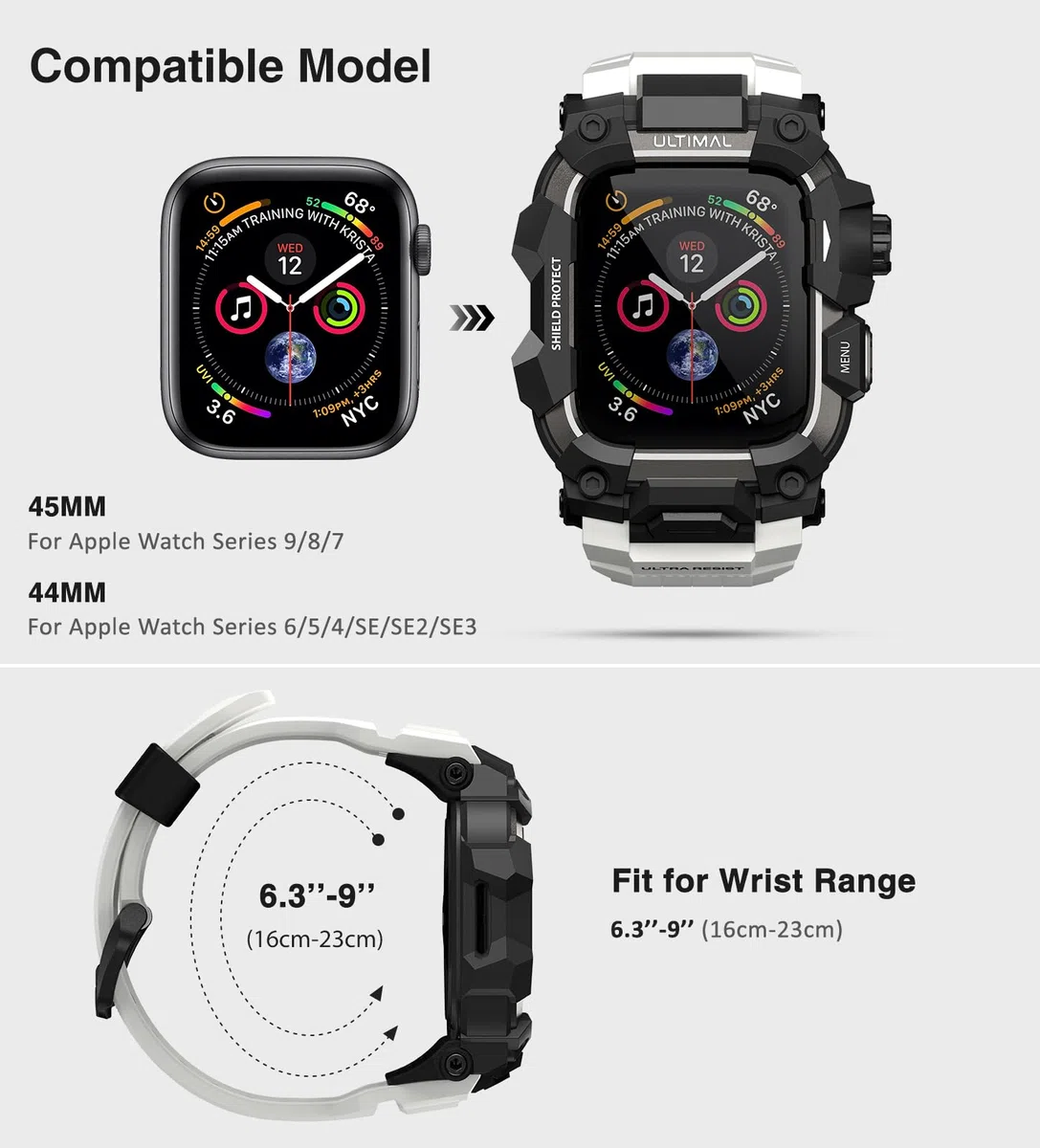 ULTIMAL Robuste Schutzhülle mit Band für Apple Watch 49 mm, kompatibel mit Apple Watch Ultra 3/2/1, stoßfest, Militärqualität, für iWatch, taktisches Band für Herren
