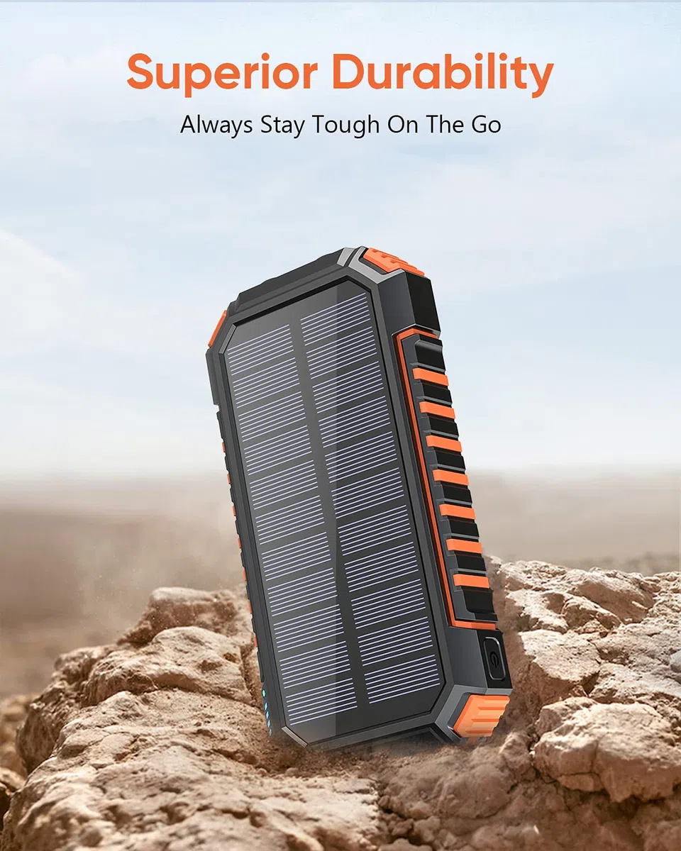Hiluckey Wireless Solar Powerbank 20000mAh Wasserdichtes Solar Ladegerät USB C Externer Akku mit 4 Outputs , Power Bank für Smartphones, Tablets und mehr