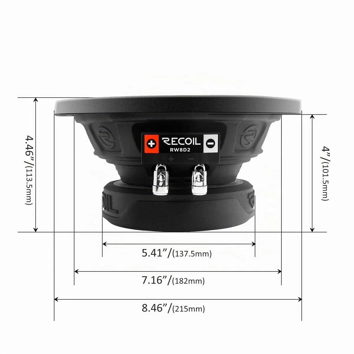 RECOIL RW8D2 Echo Series 8 Zoll Car Audio Subwoofer (20 cm 400 Watt Dual 2 Ohm Voice Coil - Competition Grade Pressed Paper Cone - 2" Schwarze 4-Lagen Hochtemperatur-Schwingspule