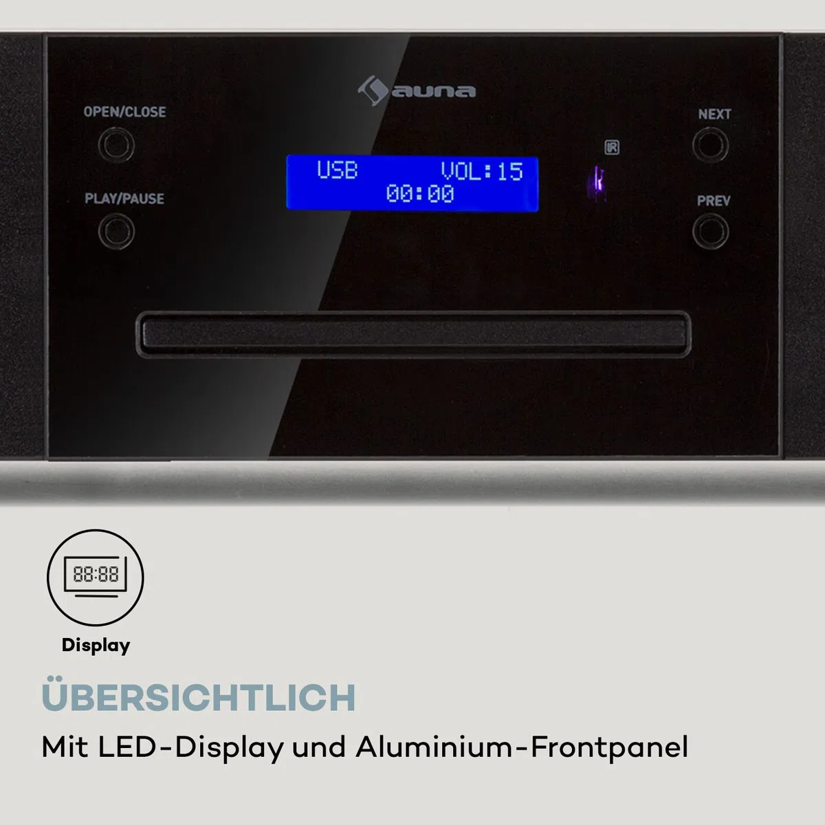 Auna CD-1000 DG, CD-Player HiFi, USB, MP3, Fernbedienung, mit LED-Display, CD Receiver Aluminium, schwarz