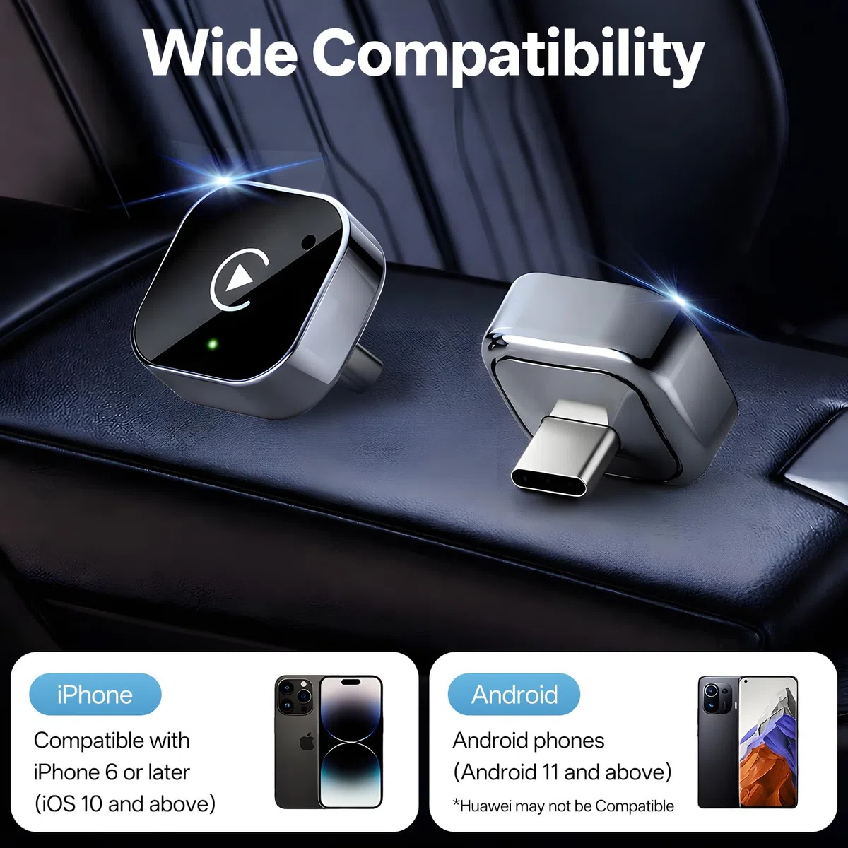 USB‑C Wireless-CarPlay- und Android-Auto-Adapter, Kabelgebunden-zu-Kabellos-Dongle | Plug & Play, kompatibel mit IOS und Android-Smartphones.