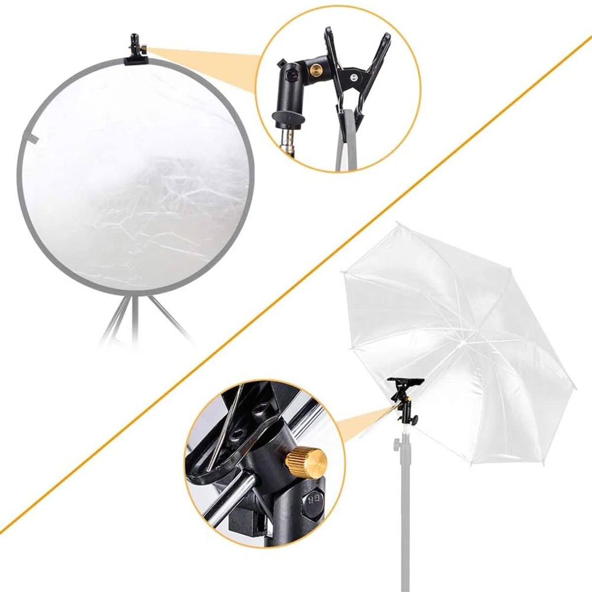 UTEBIT 2 Stück Foto Studio Faltreflektor Halterung, Metallklemmhalter Mit 1/4" bis 3/8" Weibliche Screw, Mehrzweck Reflektorhalter für Blitz, Runder Reflektor, Hintergrund und Lichtstand