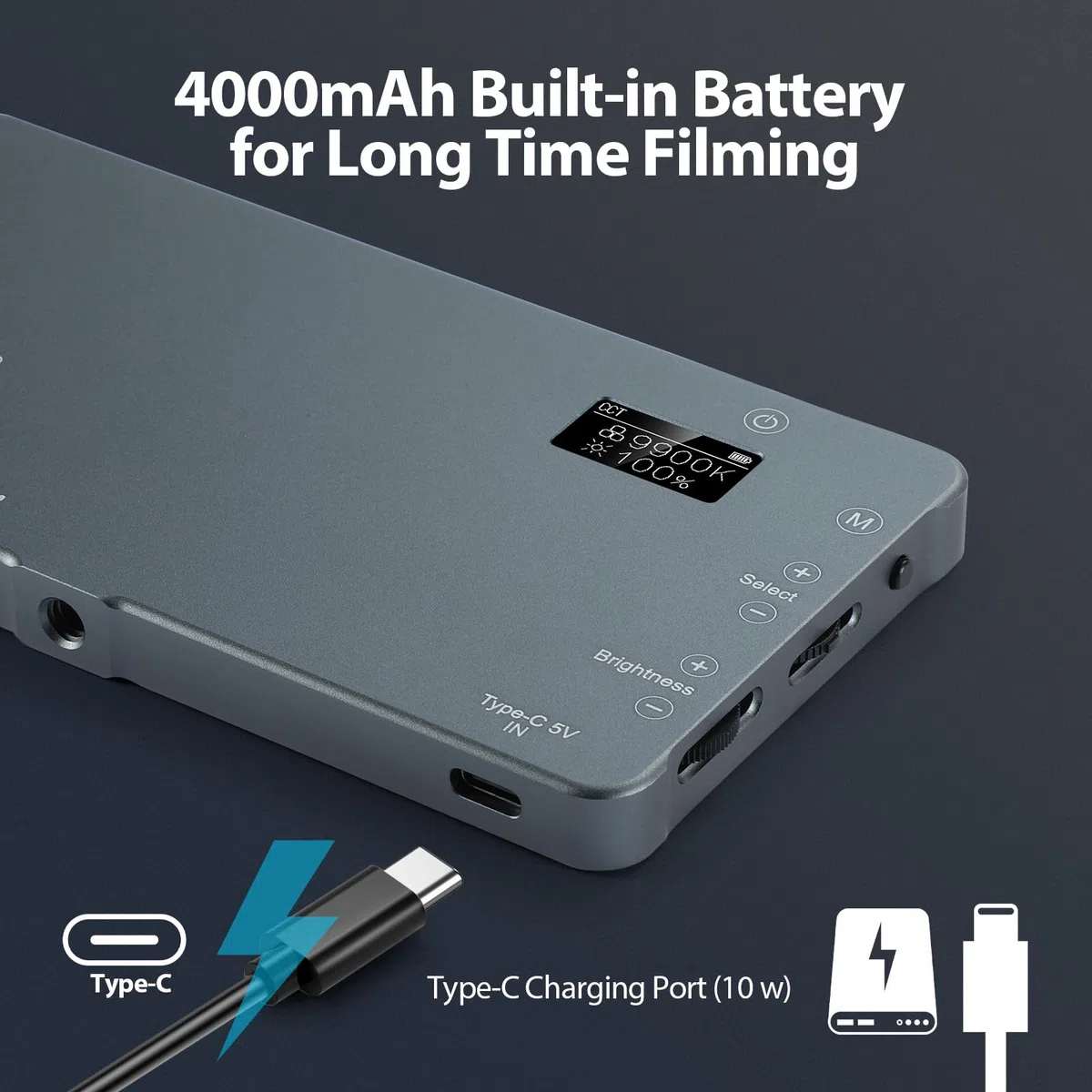 ENEGON 4000mAh wiederaufladbare montierbare zweifarbige LED-Videoleuchte mit Mini-Panel für professionelle DSLR-Kameras/Foto-Video-Beleuchtung. Passend für iPhone, Sony, Canon, Nikon, Fuji, Panasonic