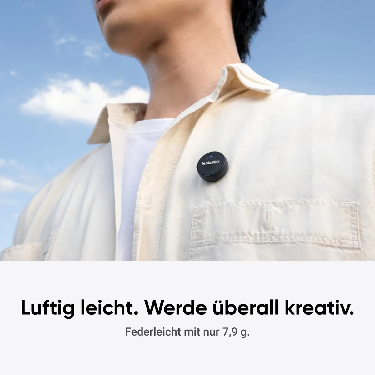 Insta360 Mic Air Transmitter, ultraleichte 7,9 g, Drahtloses Mikrofon X5/X4/X4 Air/Ace Pro 2/GO Ultra, Rauschunterdrückung, Vlog, Streaming