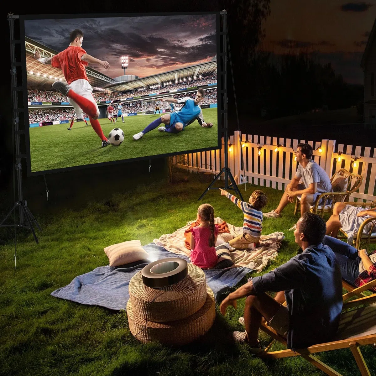 Outdoor Beamer Leinwand mit Stativ 150 Zoll: Tragbare Projektionsleinwand 16:9 4K HD, Kinoleinwand für Innen/Außen, mit Tragetasche & höhenverstellbarem Stand für Heimkino & Camping