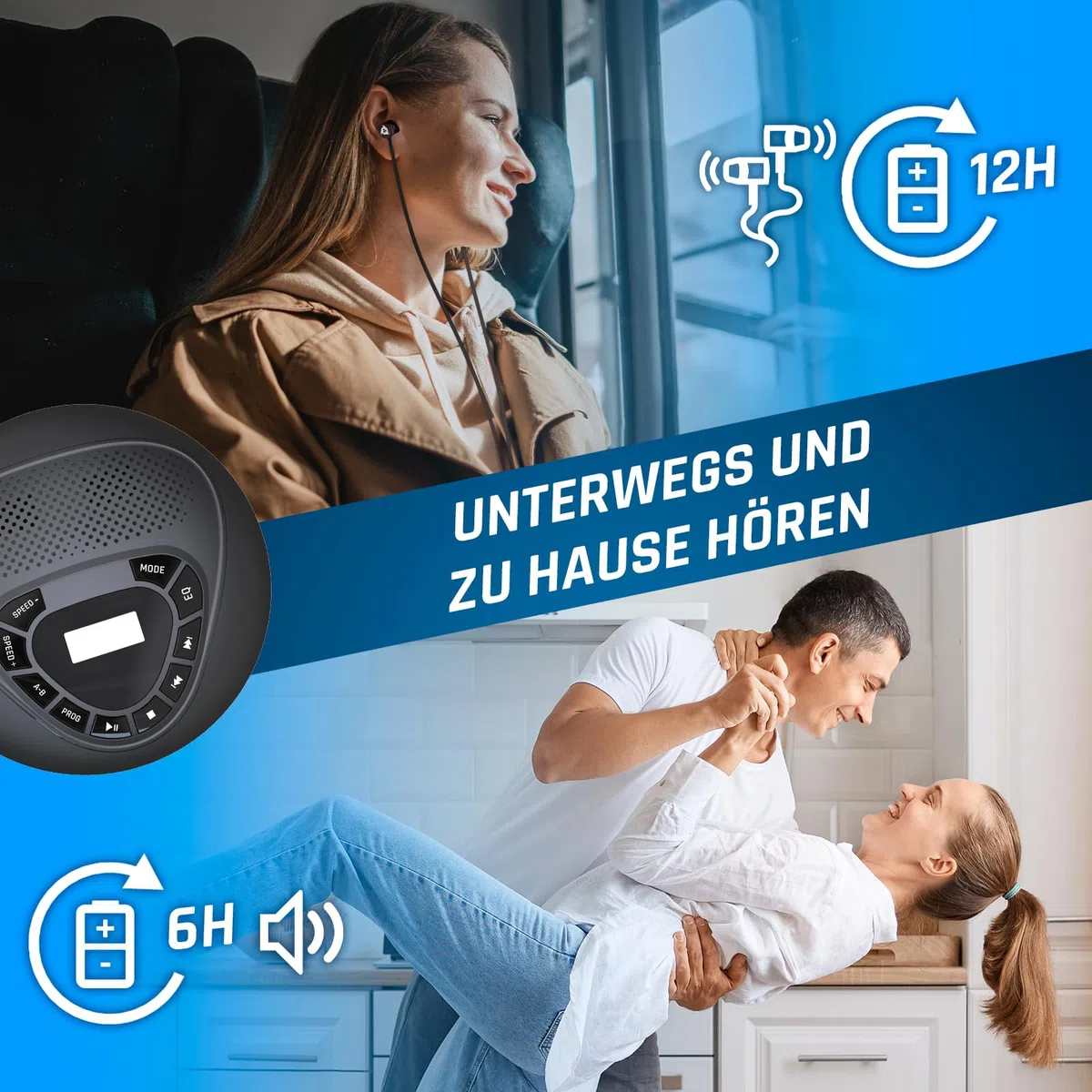 KLIM Speaker - CD Player mit Lautsprecher - NEU - Wiederaufladbarer Akku - Tragbarer CD-Spieler mit Kopfhörern - SD/TF-Karte - AUX - Idealer Auto-CD-Spieler - CD Player tragbar mit Lautsprecher