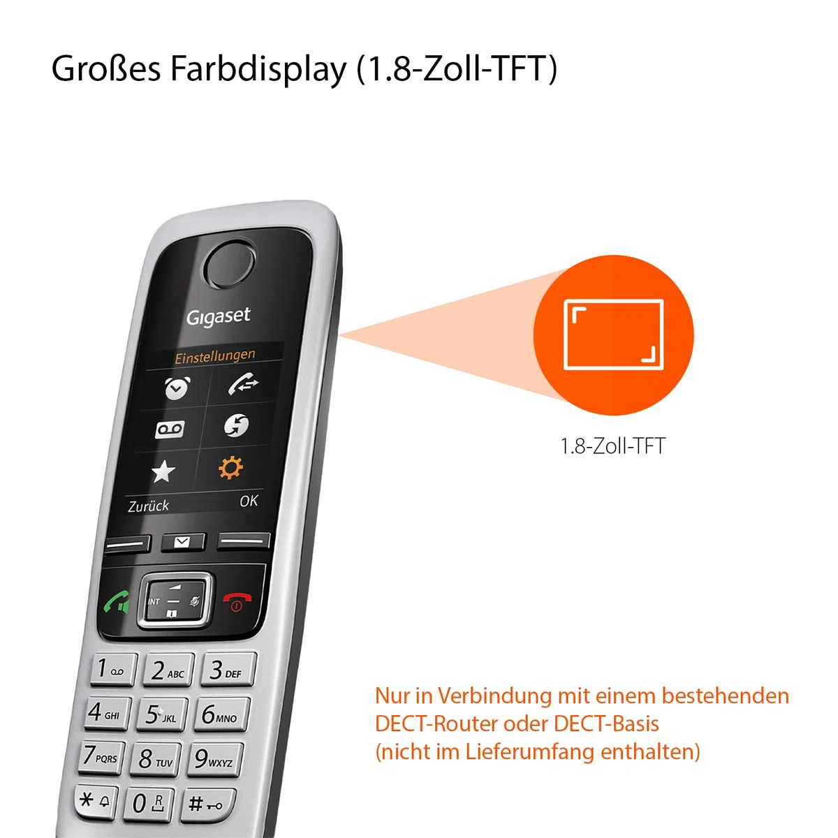 Gigaset C430HX - DECT-Mobilteil mit Ladeschale – hochwertiges Schnurloses Telefon für Router und DECT-Basis – Fritzbox-kompatibel - 1,8 Zoll Farbdisplay, Schwarz-Silber