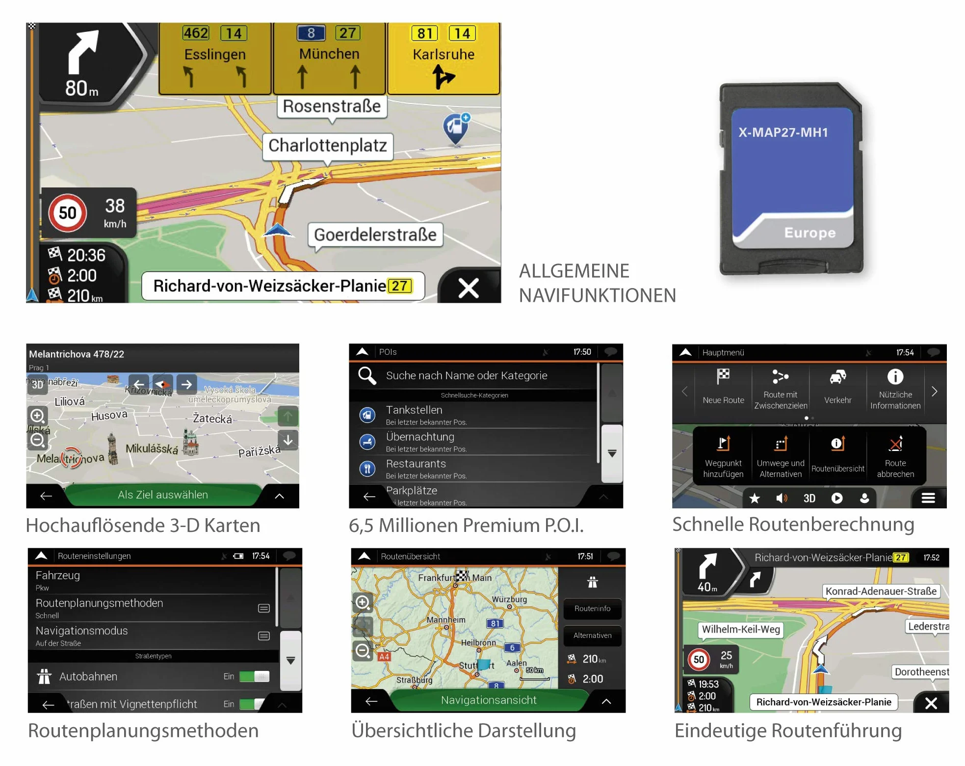 X-MAP27-MH1: Micro SD-Karte mit Reisemobil Navigation für XZENT X-427, X-F270 und X-F285, Karten für Europa, Camping P.O.I. Paket, 1 Jahr kostenfreie Kartenupdates