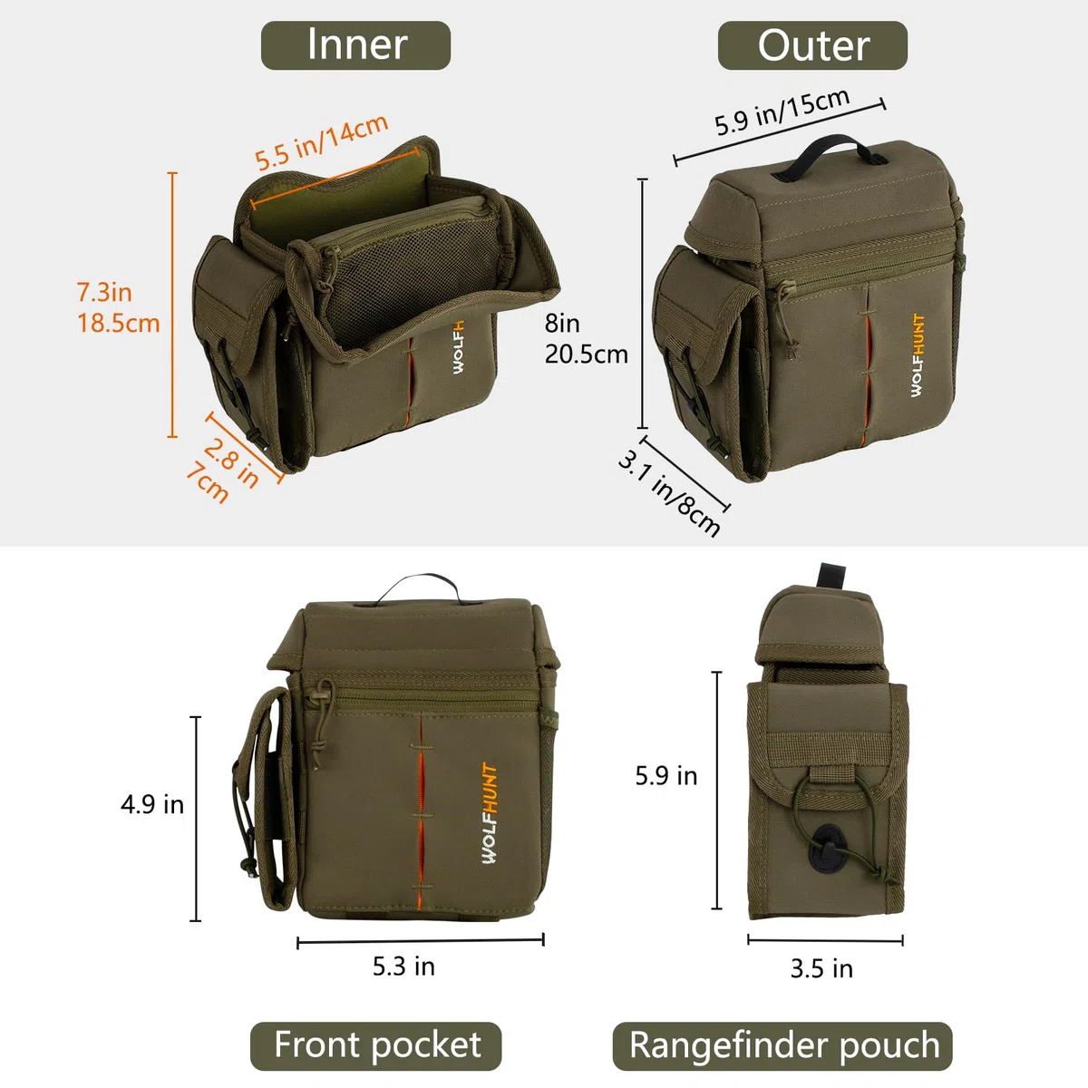 WOLFHUNT Fernglas-Brusttasche, Magnetverschluss, Bino-Tasche mit Abnehmbarer Entfernungsmesser-Tasche, Camouflage-Bino-Tasche