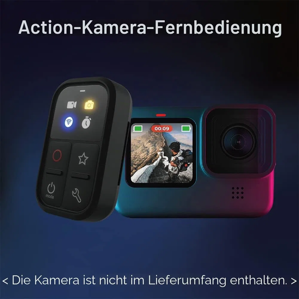 Andoer Drahtlose Smart-Fernbedienung, Ersatz für GoPro Hero 10/9/8/Max, LED, bunter Bildschirm, eingebauter Akku, 50 m Reichweite, mit Stick-Halterung, Handschlaufe, USB-Ladekabel