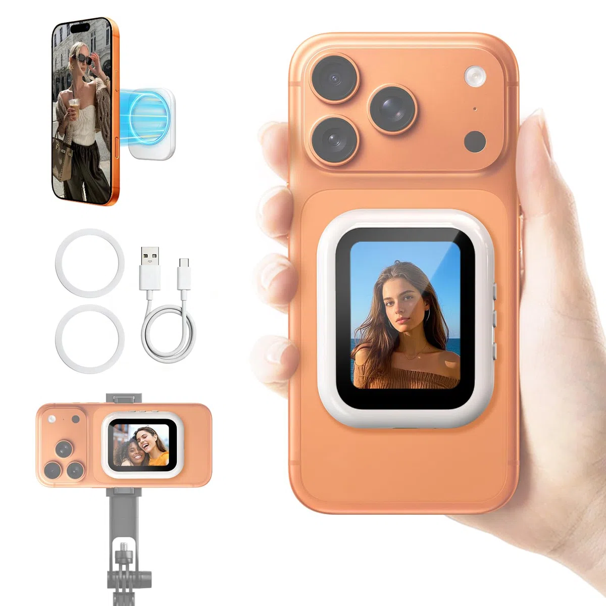 yAyusi Mini Magnetischer Vlog-Selfie-Monitor-Bildschirm für iPhone, Kompakter Tragbarer Rückkamera-Monitor, Handy-Monitor-Bildschirm, Handy-Spiegel für Rückkamera-Aufnahmen/Streaming/TikTok/YouTube