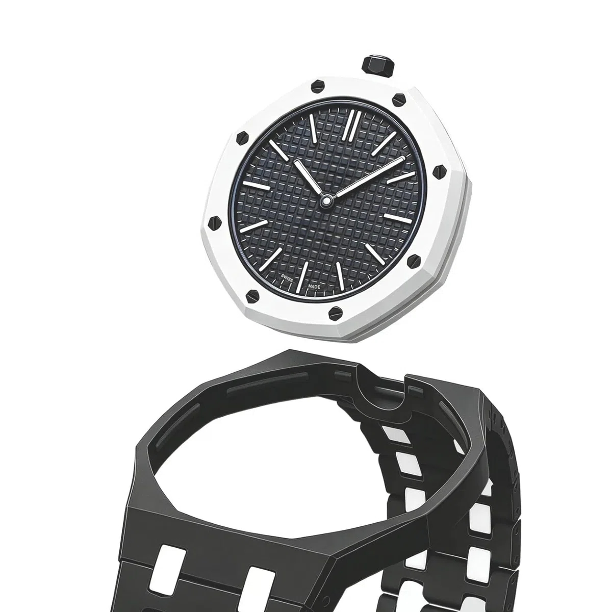 Zwei-farbiger Biokeramik-Gehäusearmband kompatibel mit Swatch Royal Pop Uhr, Sportarmband mit stoßfestem Rahmen und Schutzbumper, passend für Männer und Frauen, mit 3- und 12-Uhr-Drehung