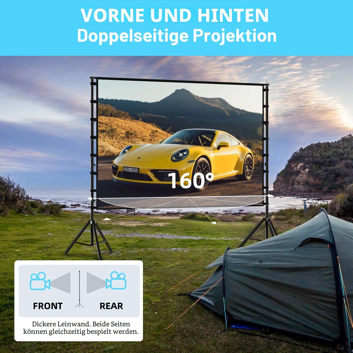 TOWOND 180 Zoll Beamer Leinwand mit Stativ, Leinwand für Beamer 160 Grad Betrachtungswinkel 16:9 HD Rear Front, Filmleinwand Outdoor und Tragetasche für Home Party Theater Nächte