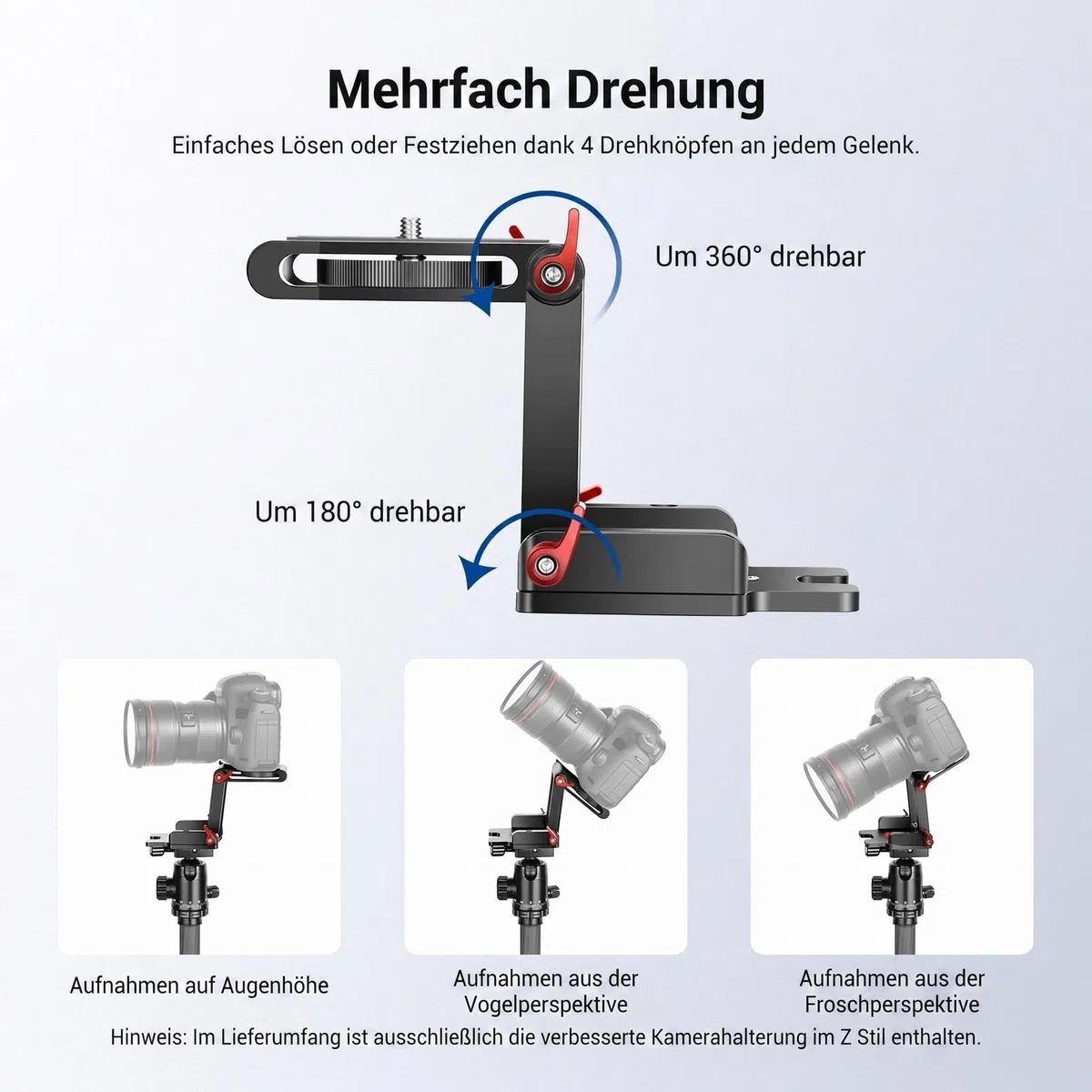 Neewer verbesserter Z Flex Neigekopf Z Stativkopf mit 4 Einstell-/Fixierknöpfen Schnellwechselplatte und Wasserwaage für Stativ-/DSLR-Kameras Camcorder Belastung bis zu 6,6 Pfund