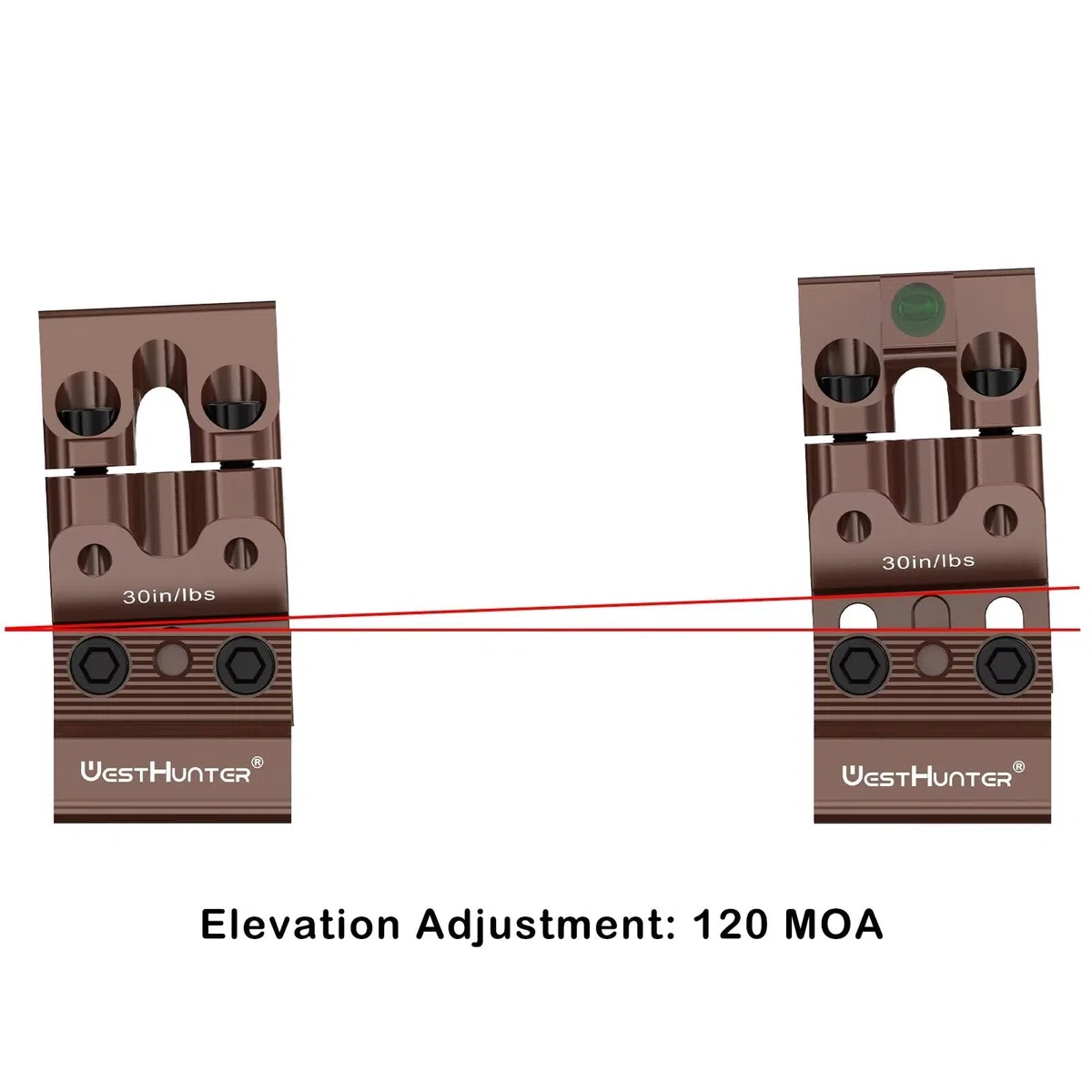 WestHunter Optics Präzisions-Zielfernrohrmontagen für Picatinny, mit 120 MOA Verstellbereich, höhenverstellbare Montage für 1 Zoll/30 mm/34 mm Mittelrohr, inklusive Wasserwaage