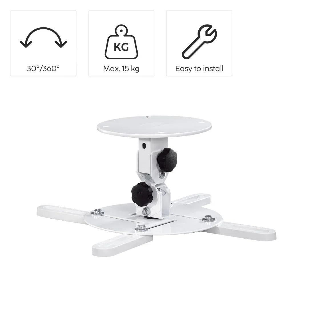 Hama Beamer Deckenhalterung, höhenverstellbar, 360° schwenkbar, neigbar (Beamer Halterung für Decken und Schrägen, universal für Beamer, Projektoren bis 15kg, ideal fürs Heimkino) weiß
