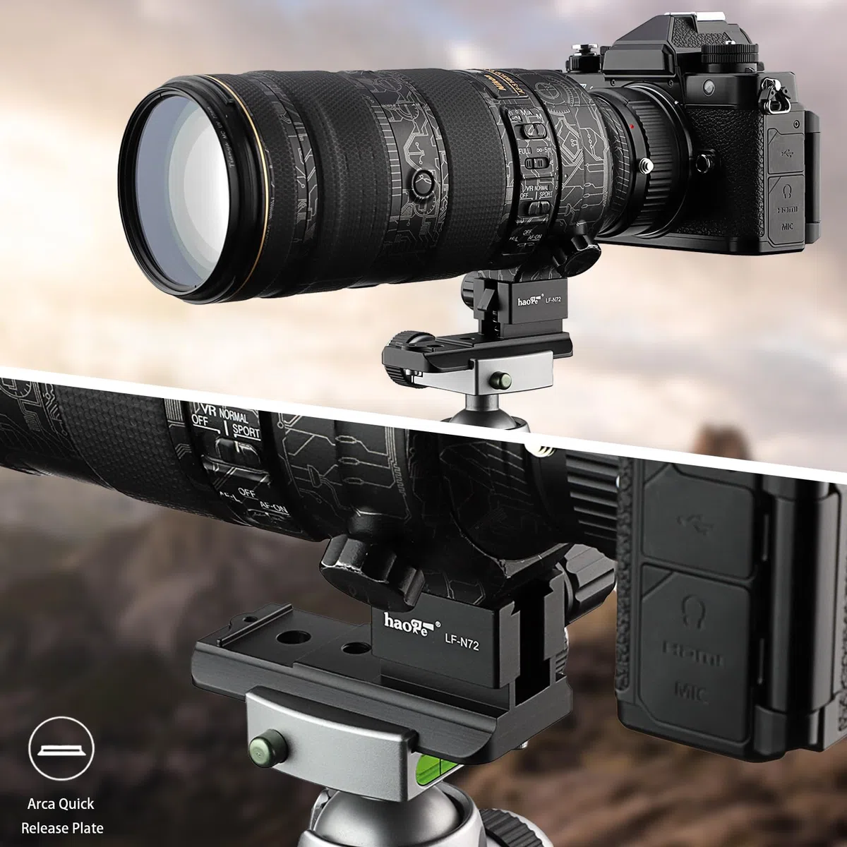 Haoge LF-N72 Objektivmanschette Fuß Stativhalterung Adapter für Nikon AF-S Nikkor 70-200mm f2.8G ED VR I II, 70-200mm f2.8E FL ED VR und 500mm f5.6E PF ED VR Objektiv