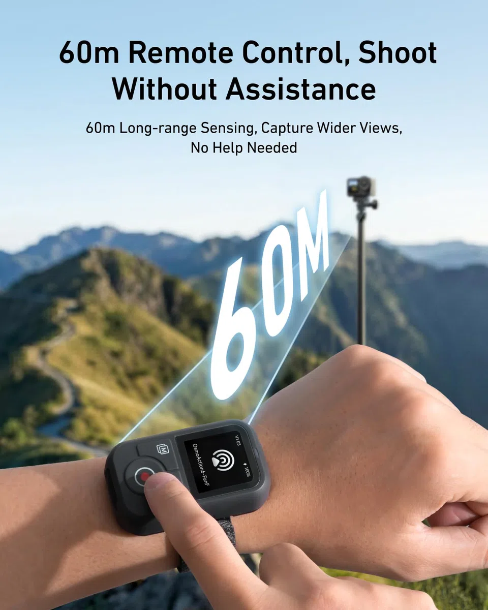 TELESIN T13 Bluetooth-Fernbedienung für DJI Osmo Action 6/5 Pro/4 & Osmo 360, HD-Farbbildschirm drahtlose Kamera-Fernbedienung, 60m Langstrecke, Wasserdicht, 8H-Batterie, Foto-Video Time-Lapse-Steueru