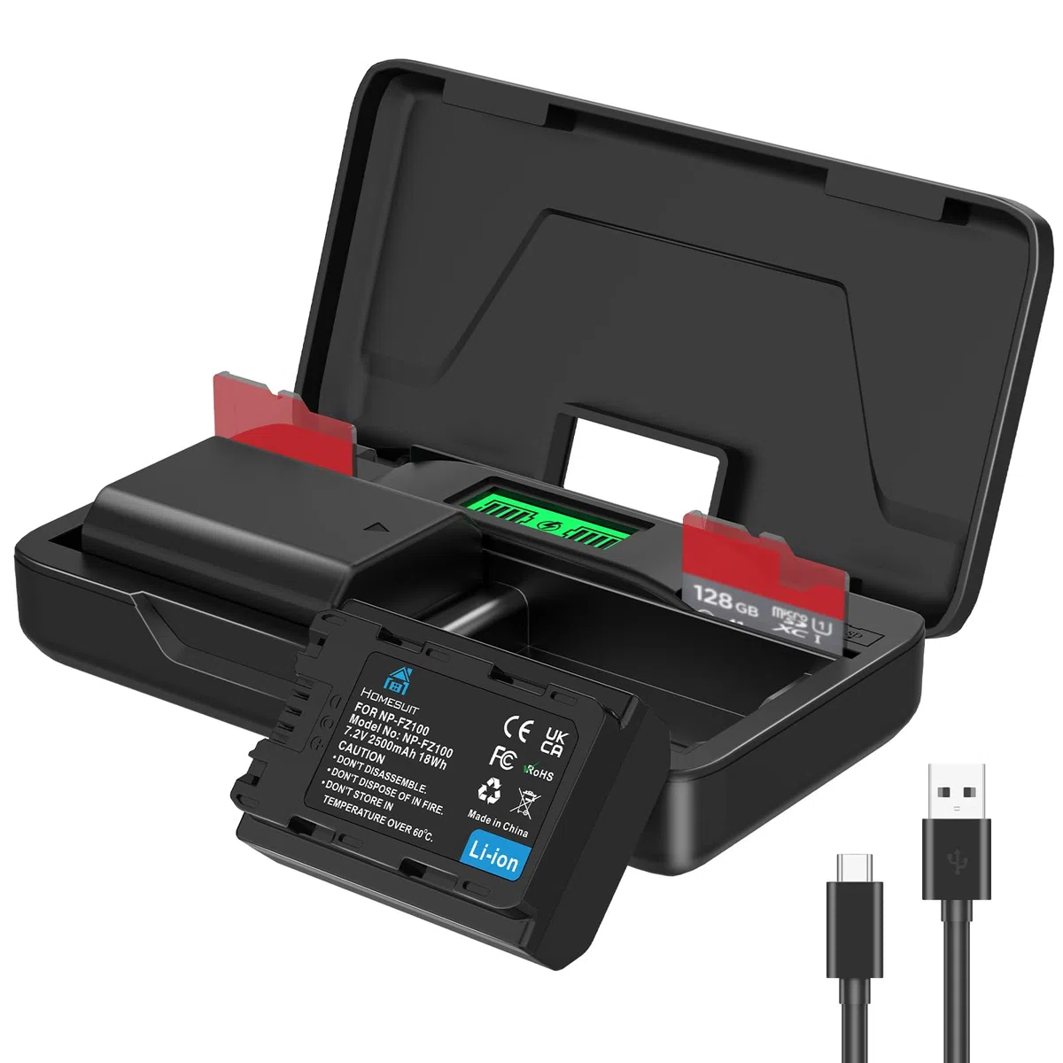 Homesuit NP-FZ100 Akku 2500mAh & 20W Schnellladegerät mit Zwei Kanälen für Sony ZV-E1 FX3 FX30 A7RIII A7RV A7RIV A7SIII A7III A7IV A7C A6600 A6700 Alpha A1 A9 A9II A9III 9R A9R 9S Kamera (2er-Pack)