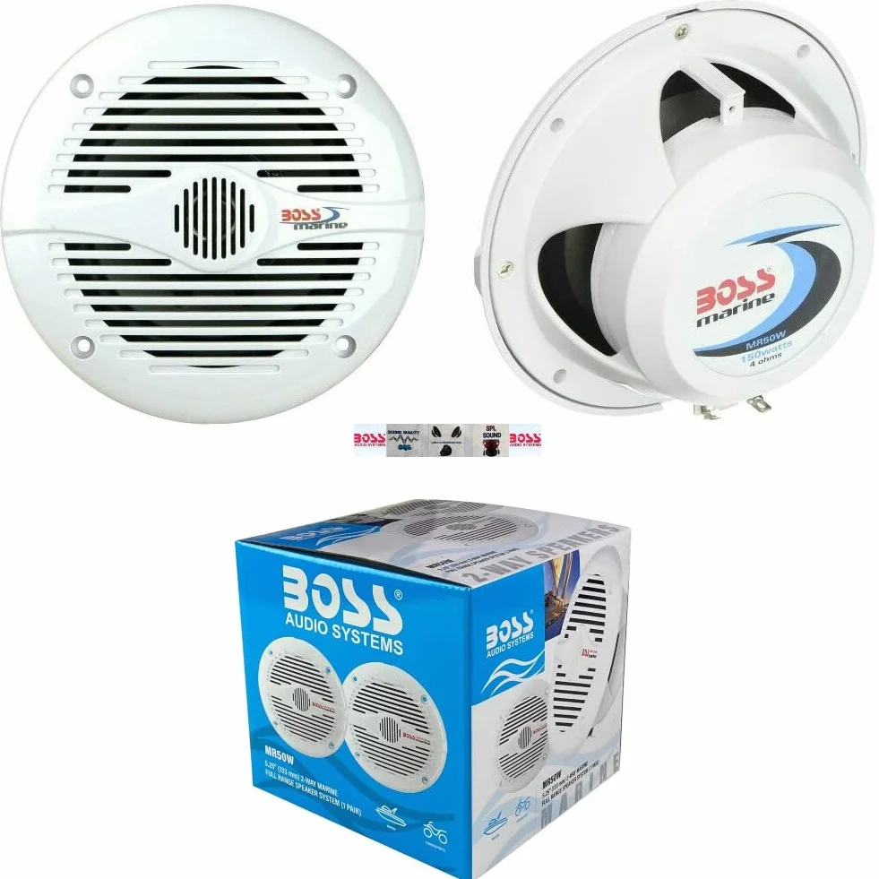 2 Marine-Lautsprecher kompatibel mit BOSS Audio MR50W 2-Wege 15,5 cm 75 watt rms 150 watt max wasserdichtes sea Pool Boot, pro Paar + 5 kostenlose Aufkleber