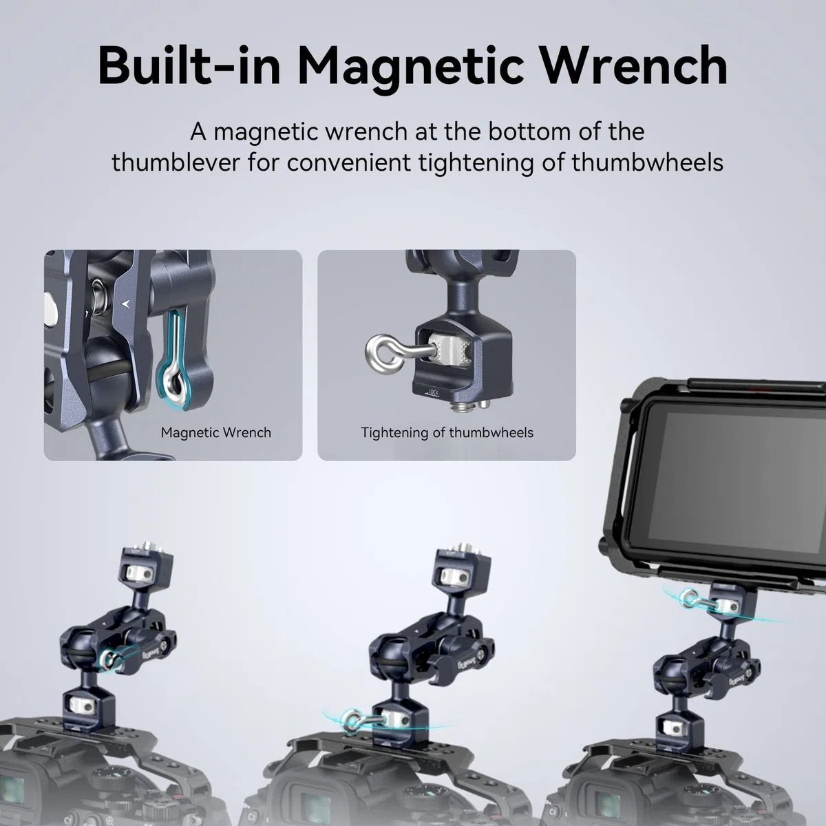 SMALLRIG Articulating Magic Arm mit 3/8"-16 Locating Pins für ARRI und 1/4"-20 Schraube (mit einziehbaren Stiften), 360-Grad-Drehung max. Belastung 5.5kg Magic Arm für Monitor Mic Beleuchtung - 3874