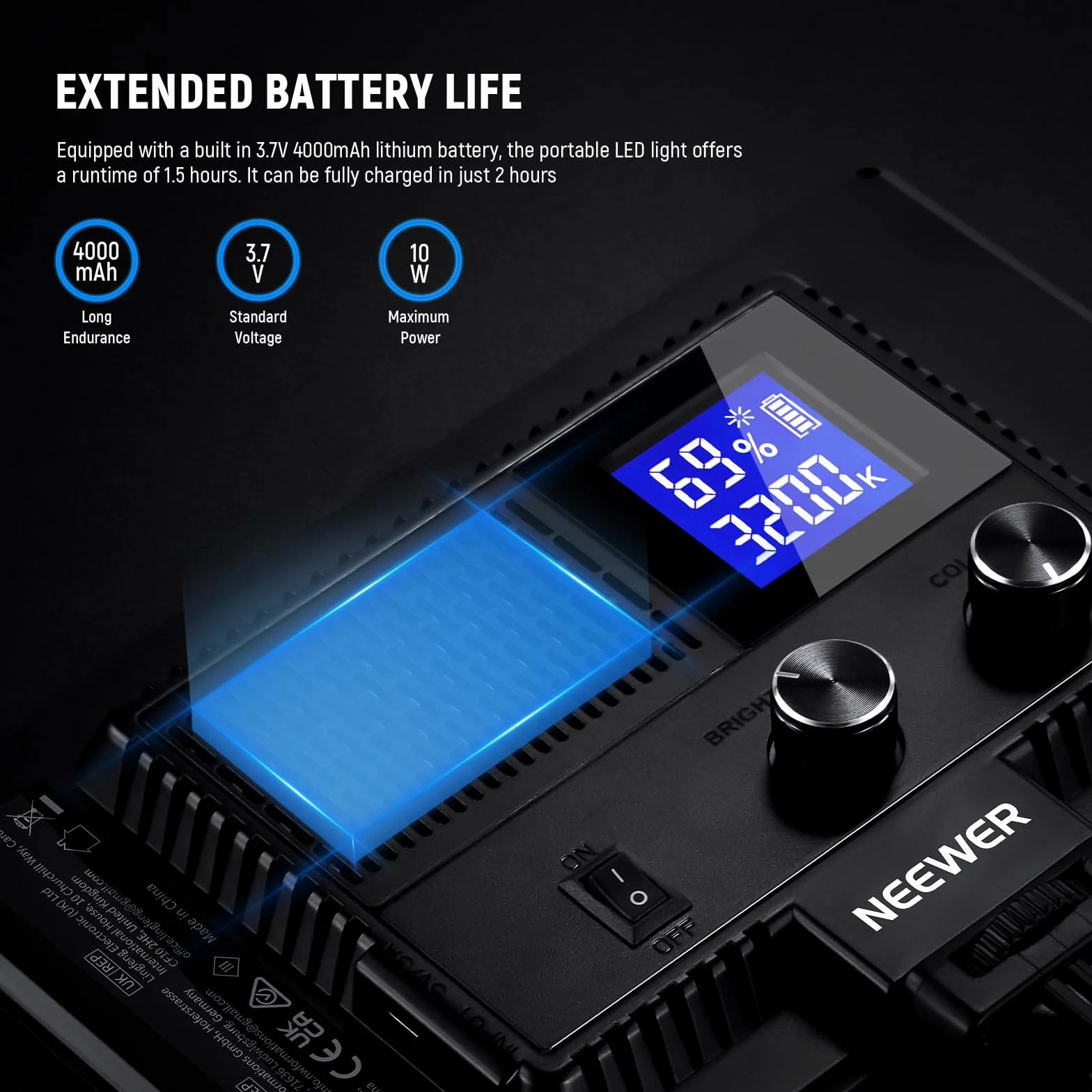 NEEWER 9" LED Videolicht Panel dimmbares weiches Licht für DSLR Kamera mit Mini Stativ 4000mAh Akku USB Type C Anschlüsse 3200K~5600K CRI95+ 600Lux Fotografie Videoaufzeichnung Live Streaming NL-116AI