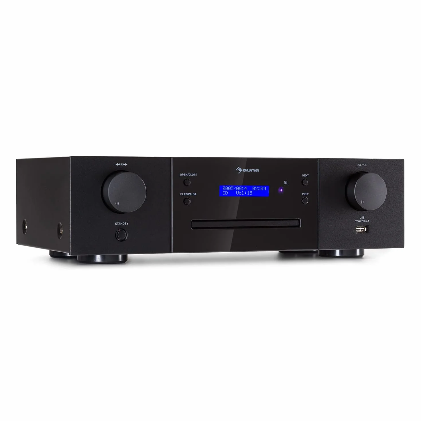 Auna CD-1000 DG, CD-Player HiFi, USB, MP3, Fernbedienung, mit LED-Display, CD Receiver Aluminium, schwarz