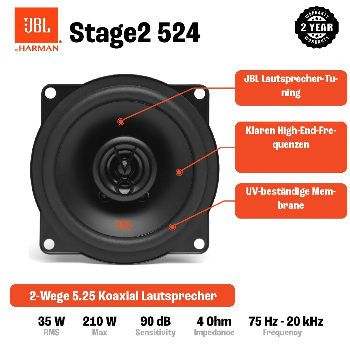 JBL Stage 2 524 5.25'' (13cm) Lautsprechersatz